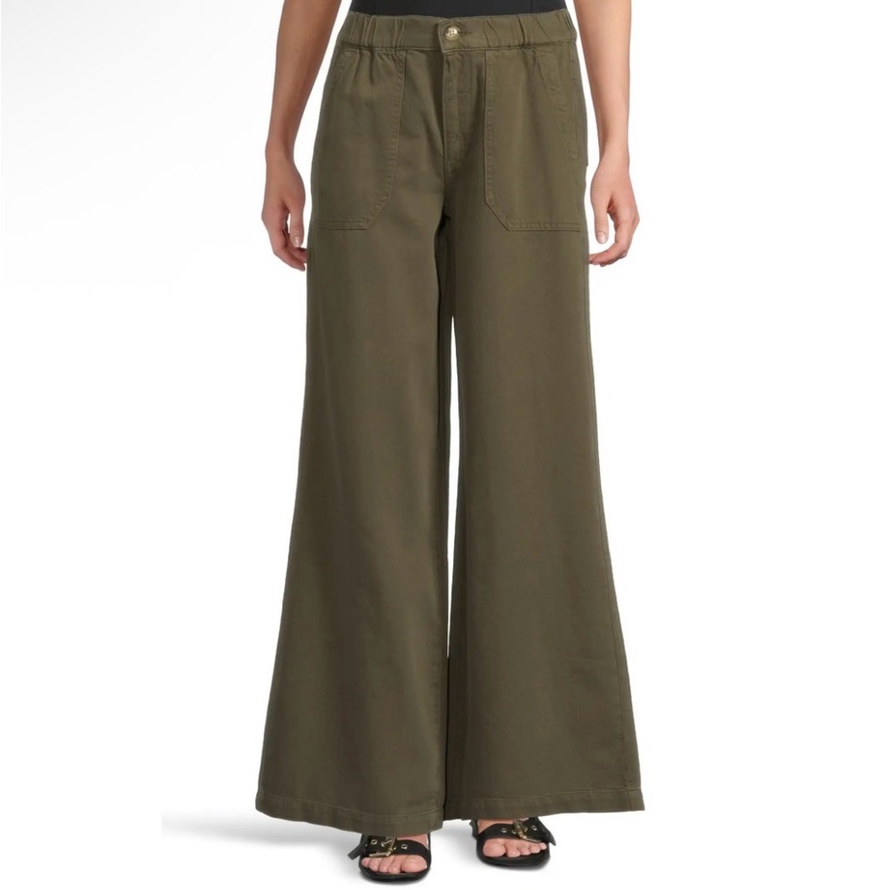 PAIGE Jeans Rumi Wide Leg Pant Vintage Dark Chartreuse Green 32 Preppy Coquette